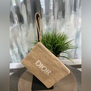 Tan Raffia Woven Wristlet
